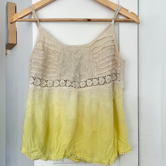 #87 Beautiful cream and yellow ombre boho cami top with crochet detail - Picture 2 of 6